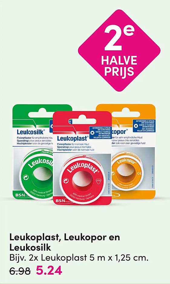 Leukoplast, Leukopor en Leukosilk 2e halve prijs