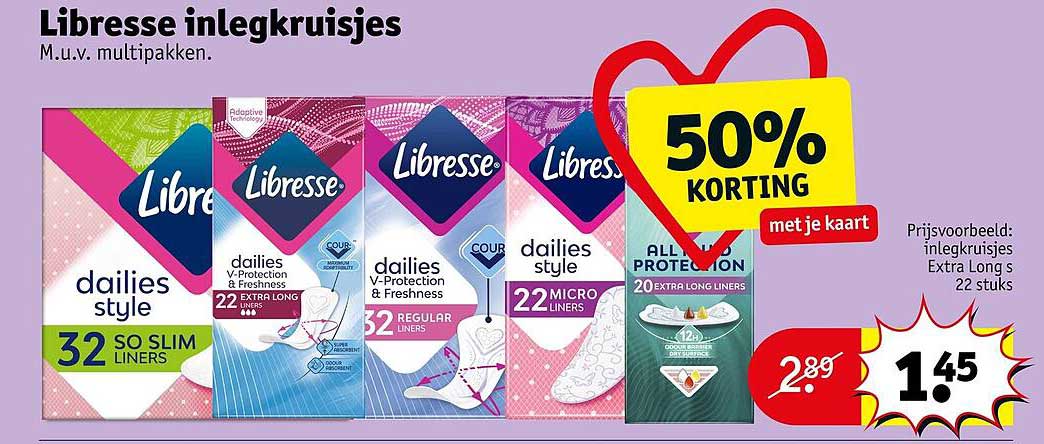Libresse inlegkruisjes M.u.v. multipakken. 50% KORTING met je kaart