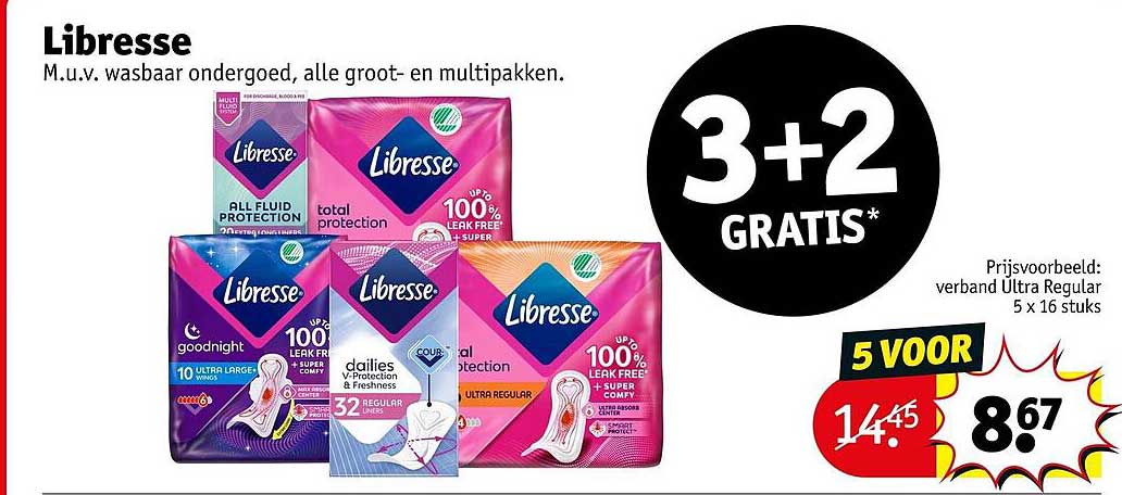 Libresse M.u.v. wasbaar ondergoed, alle groot- en multipakken. 3+2 GRATIS*