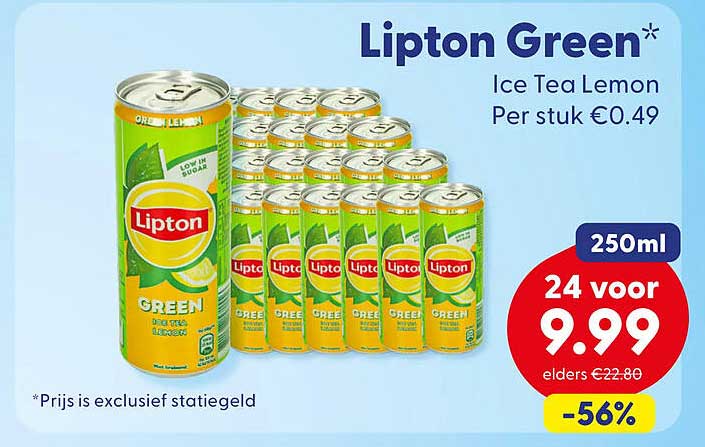 Lipton Green* Ice Tea Lemon Per stuk €0.49 250ml 24 voor 9.99 -56%