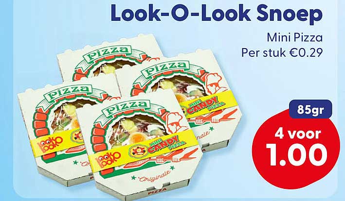 Look-O-Look Snoep Mini Pizza 85gr 4 voor 1.00