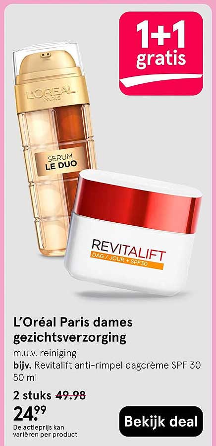 L’Oréal Paris dames gezichtsverzorging 1+1 gratis