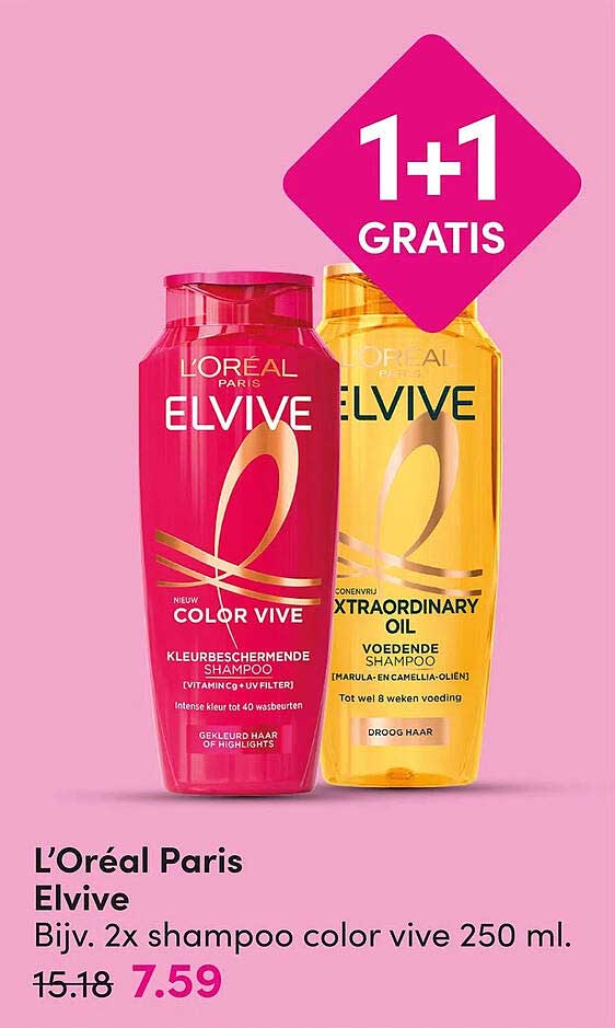 L'Oréal Paris Elvive Bijv. 2x shampoo color vive 250 ml. 1+1 gratis