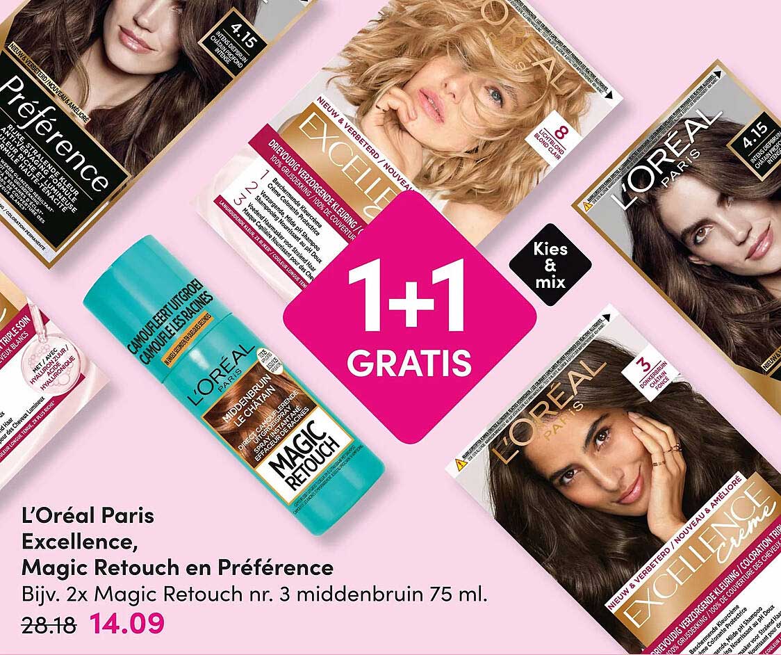 L'Oréal Paris Excellence, Magic Retouch en Préférence 1+1 GRATIS
