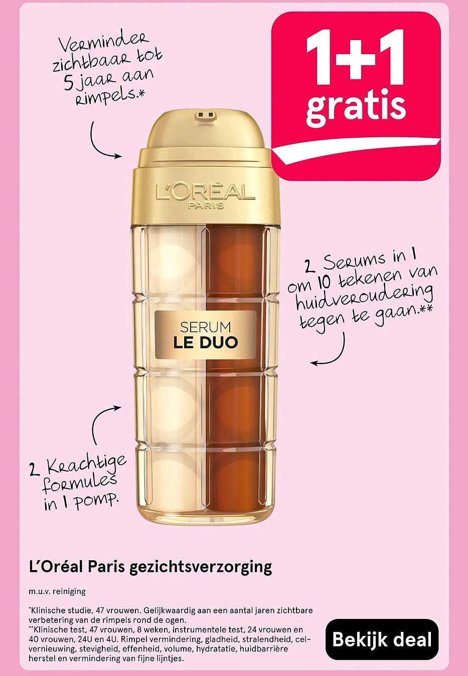 L’Oréal Paris gezichtsverzorging 1+1 gratis
