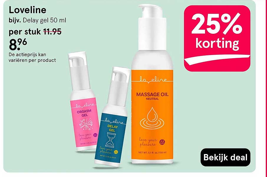 Loveline bijv. Delay gel 50 ml 25% korting