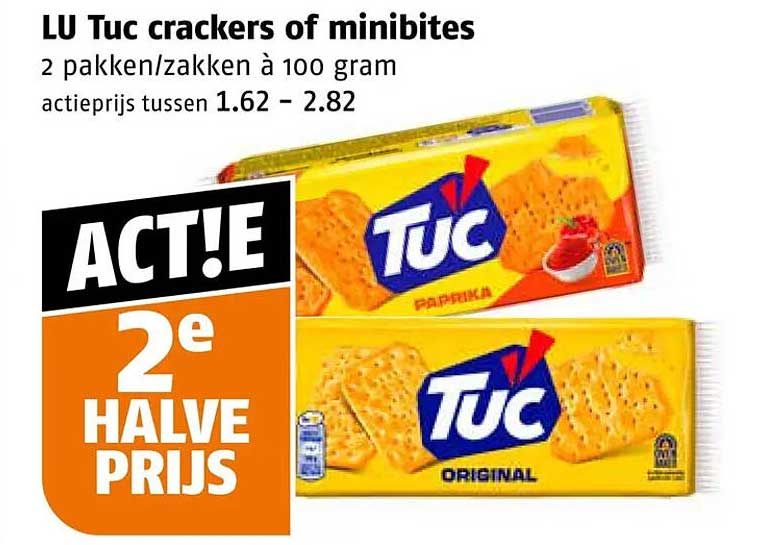 LU Tuc crackers of minibties 2 pakken/zakken à 100 gram 2e halve prijs