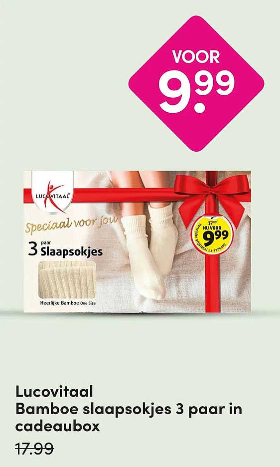 Lucovitaal Bamboe slaap sokjes 3 paar in cadeaubox