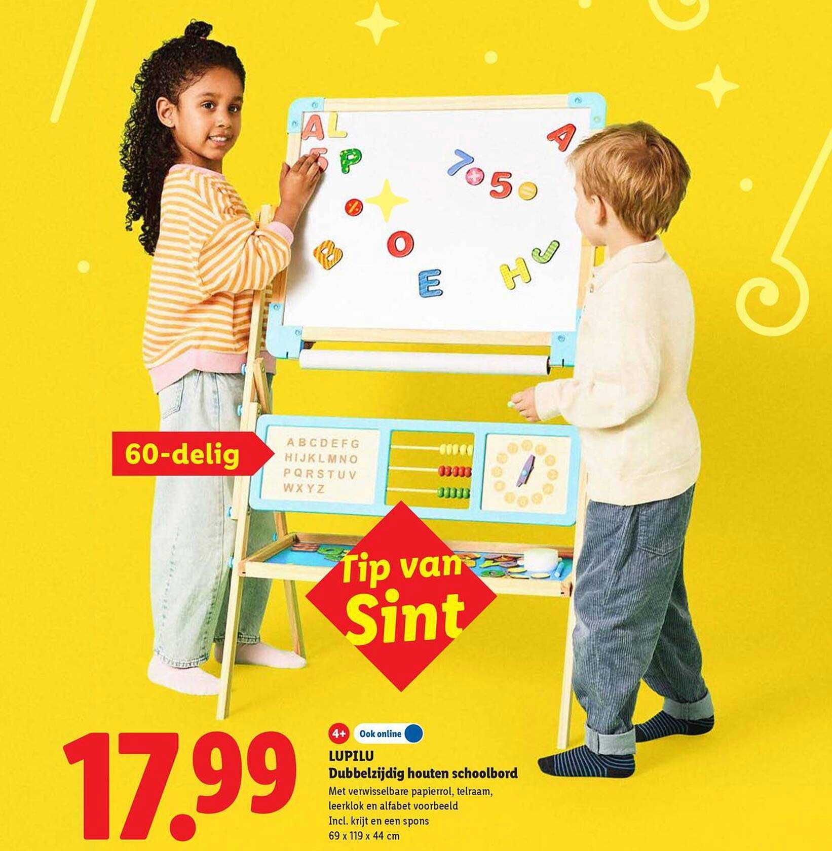 LUPILU Dubbelzijdig houten schoolbord 60-delig Tip van Sint