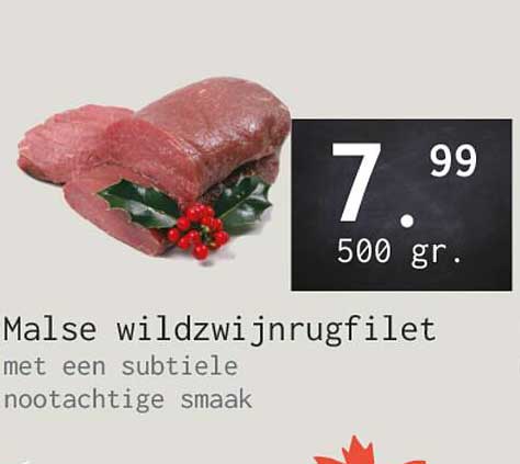Malse wildzwijnrugfilet met een subtiele nootachtige smaak