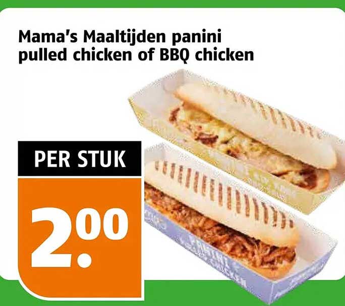 Mama's Maaltijden panini pulled chicken of BBQ chicken