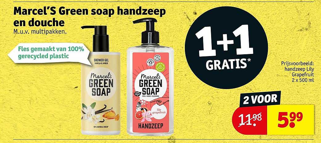 Marcel’s Green soap handzeep en douche 1+1 GRATIS*