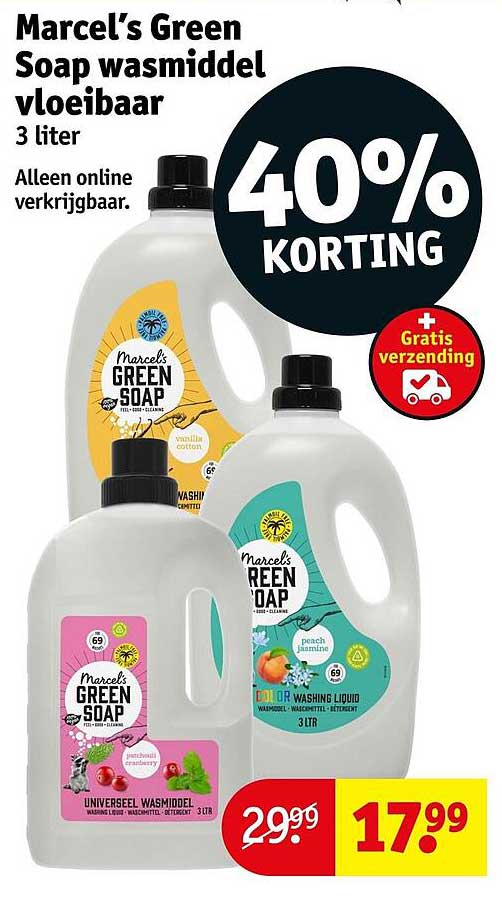 Marcel's Green Soap wasmiddel vloeibaar 3 liter 40% korting + Gratis verzending