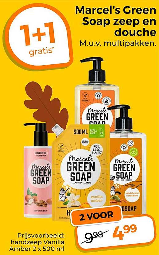 Marcel's Green Soap zeep en douche 1+1 gratis