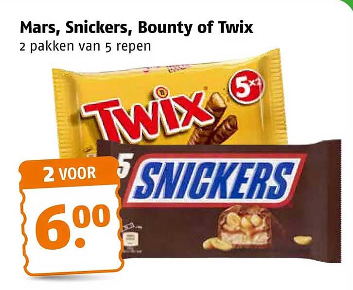 Mars, Snickers, Bounty of Twix 2 pakken van 5 repen