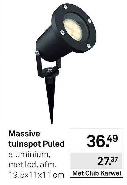 Massive tuinspot Puled aluminium, met led, afm. 19.5x11x11 cm