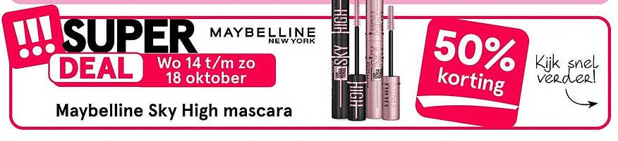 Maybelline Sky High mascara 50% korting