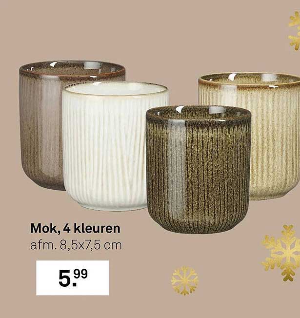 Mok, 4 kleuren afm. 8,5x7,5 cm