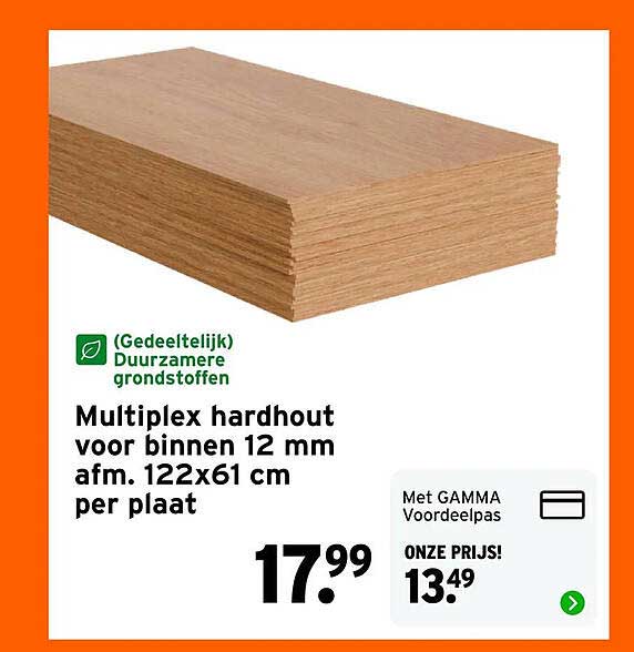 Multiplex hardhout voor binnen 12 mm afm. 122x61 cm per plaat