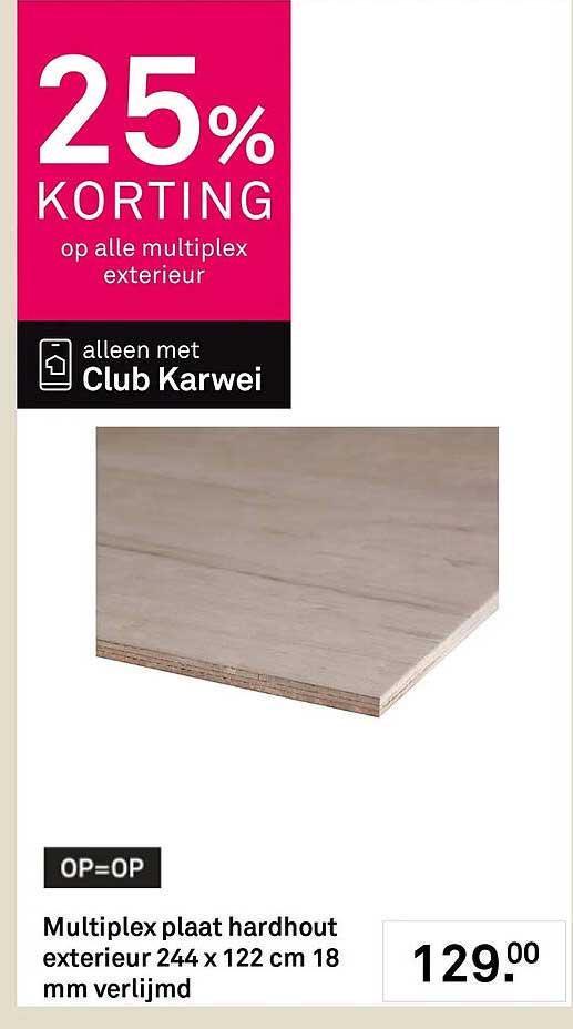 Multiplex plaat hardhout exterieur 244 x 122 cm 18 mm verlijmd 25% KORTING op alle multiplex exterieur