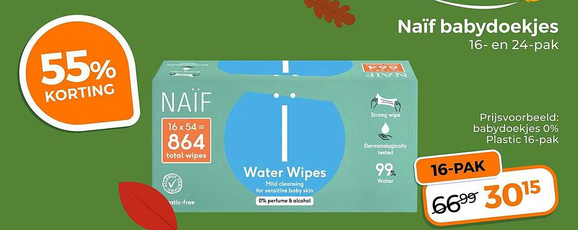 Naïf babydoekjes 16- en 24-pak 55% korting