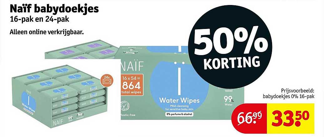 Naïf babydoekjes 16-pak en 24-pak 50% KORTING