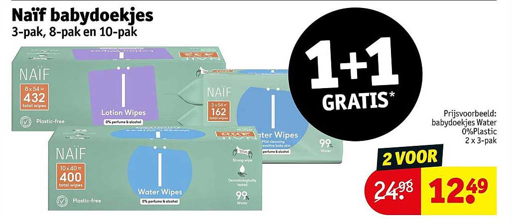 Naïf babydoekjes 3-pak, 8-pak en 10-pak 1+1 GRATIS*