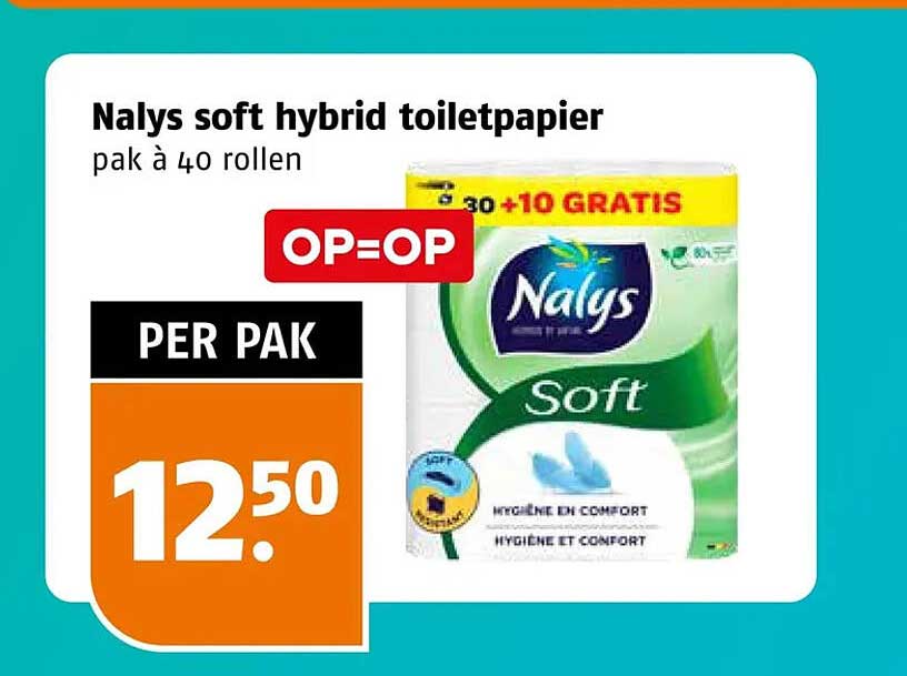 Nalys soft hybrid toiletpapier pak à 40 rollen OP=OP