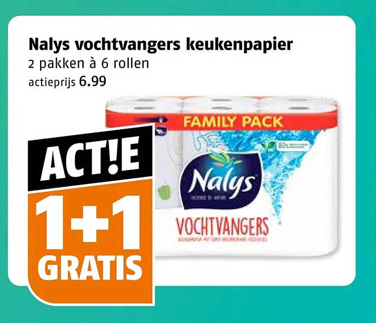 Nalys vochtigvangers keukenpapier 1+1 GRATIS