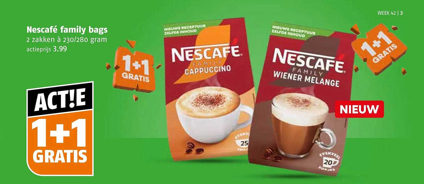 Nescafé family bags 2 zakken à 230/280 gram 1+1 gratis