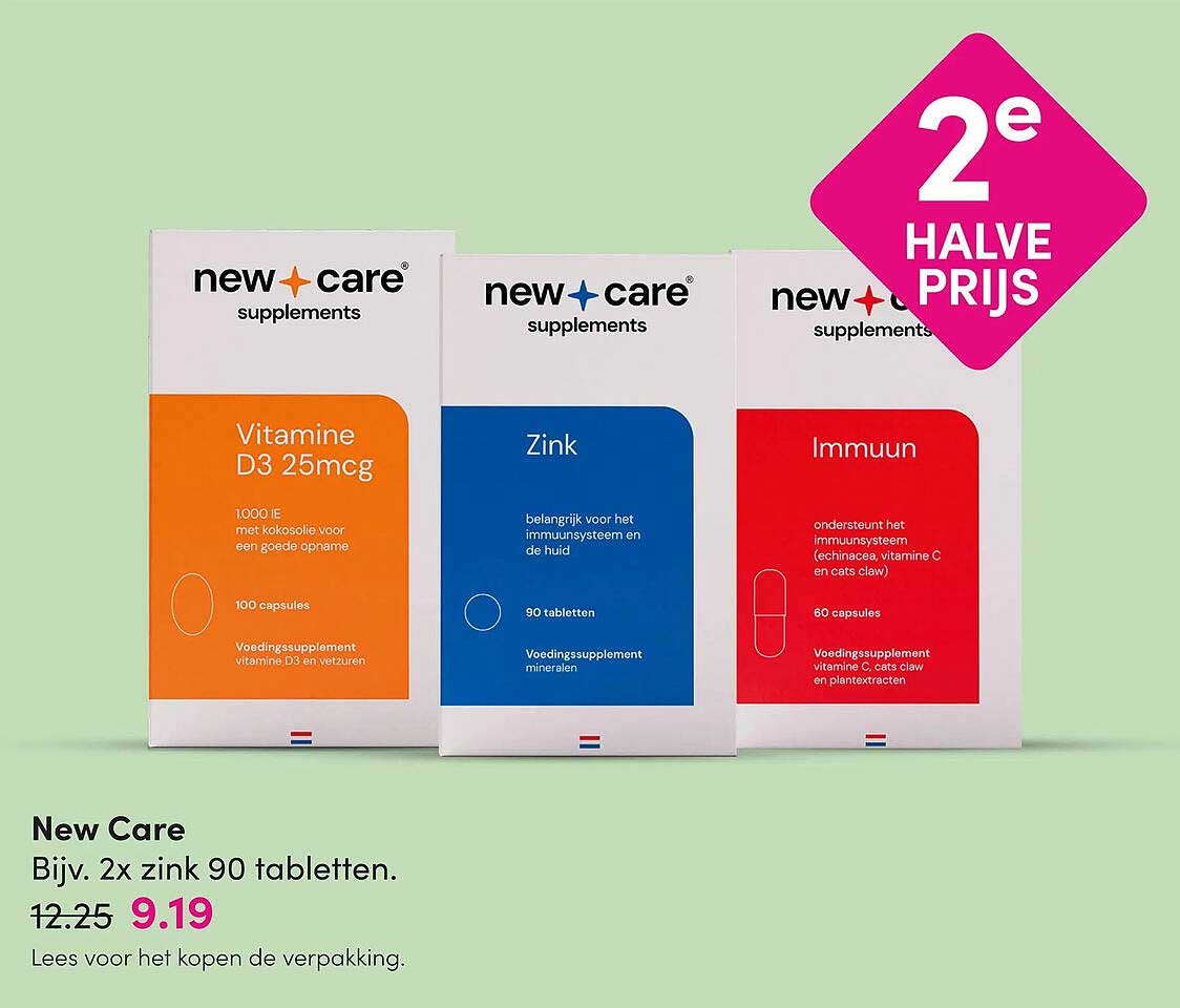 New Care Bijv. 2x zink 90 tabletten. 2e halve prijs