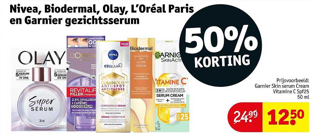 Nivea, Biodermal, Olay, L’Oréal Paris en Garnier gezichtsserum 50% KORTING