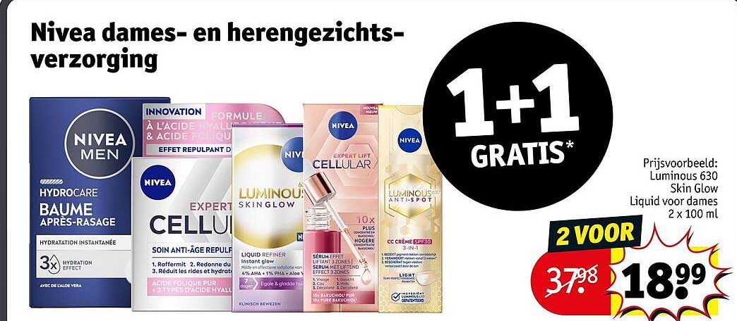 Nivea dames- en herengezichts-verzorging 1+1 GRATIS*