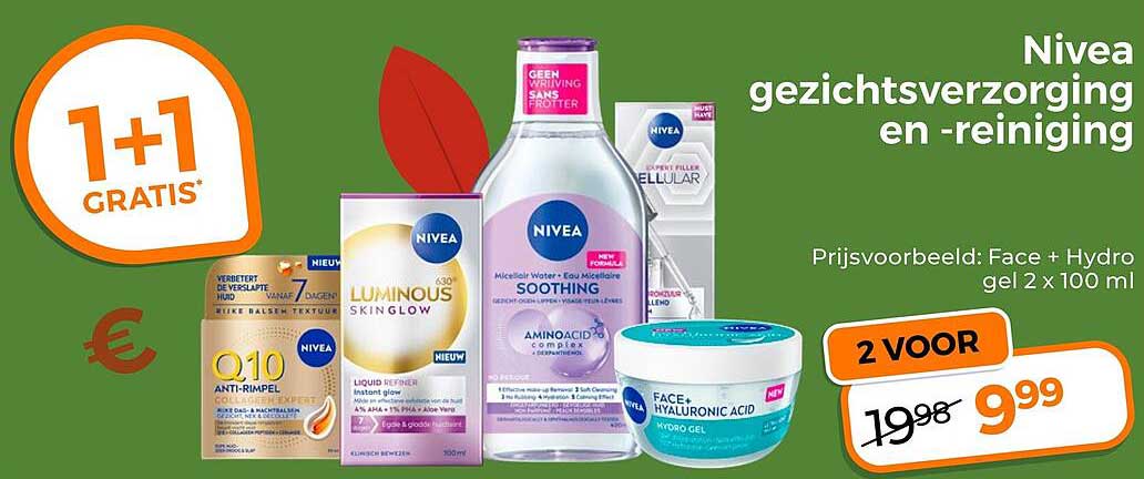 Nivea gezichtsverzorging en -reiniging 1+1 gratis