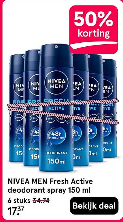NIVEA MEN Fresh Active deodorant spray 150 ml 50% korting