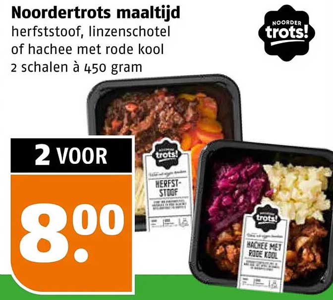 Noordertrots maaltijd herfststoof, linzenschotel of hachee met rode kool 2 schalen à 450 gram