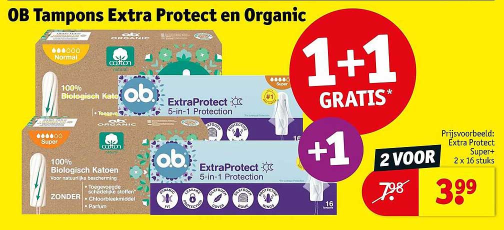 OB Tampons Extra Protect en Organic 1+1 GRATIS*