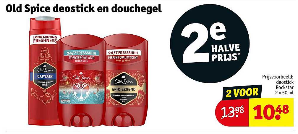 Old Spice deostick en douchegel 2e halve prijs