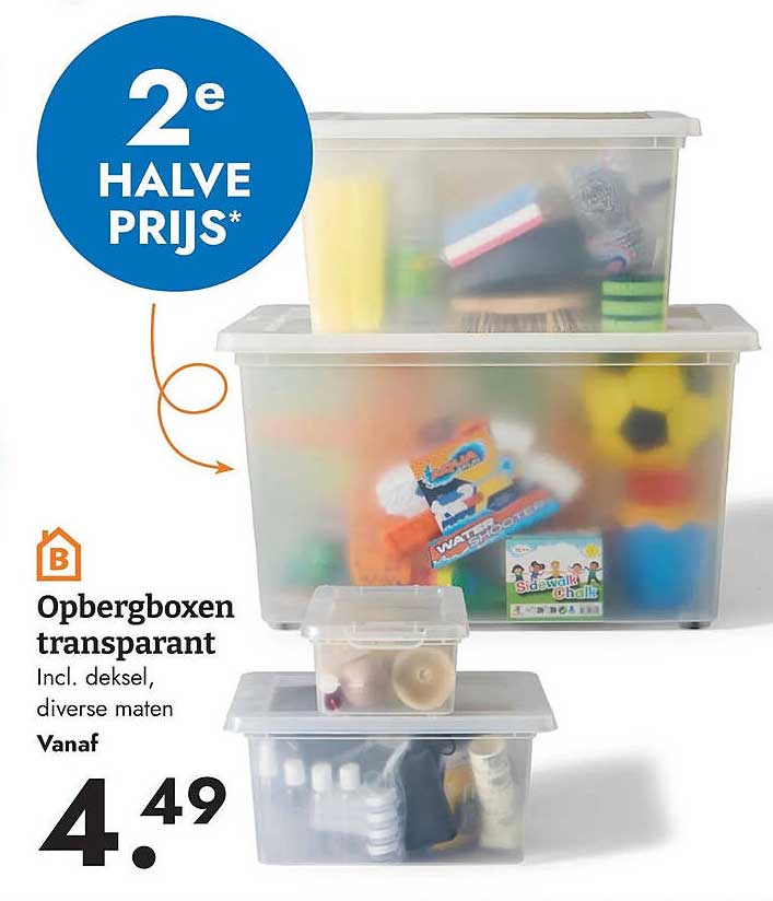 Opbergboxen transparant 2e halve prijs*