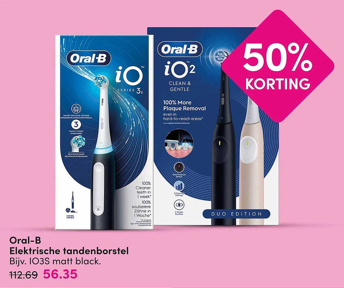 Oral-B Elektrische tandenborstel, Bijv. IO3S matt black. 50% KORTING