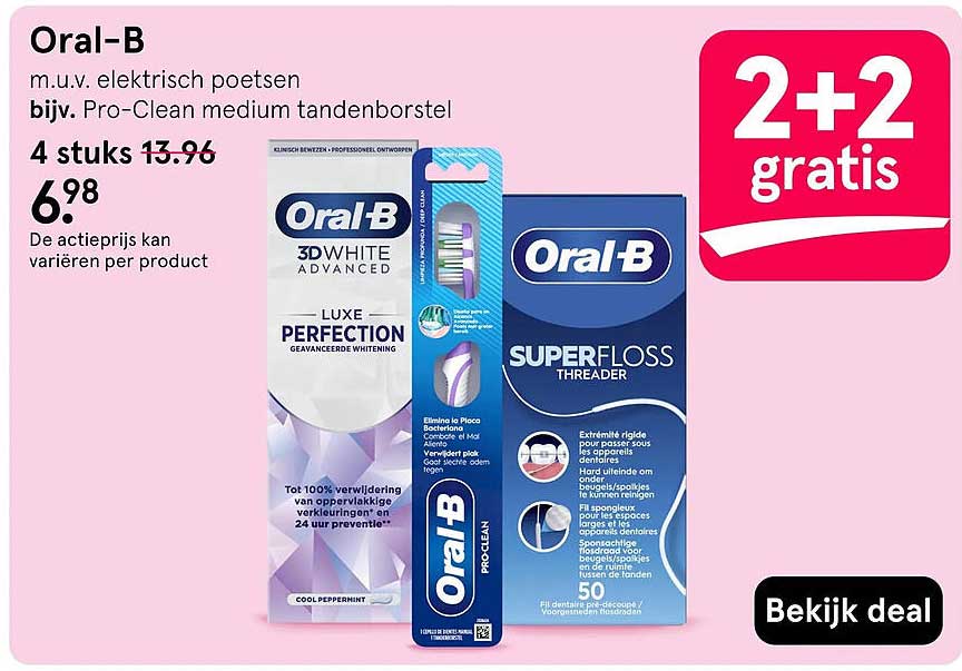 Oral-B m.u.v. elektrisch poetsen bijv. Pro-Clean medium tandenborstel 2+2 gratis