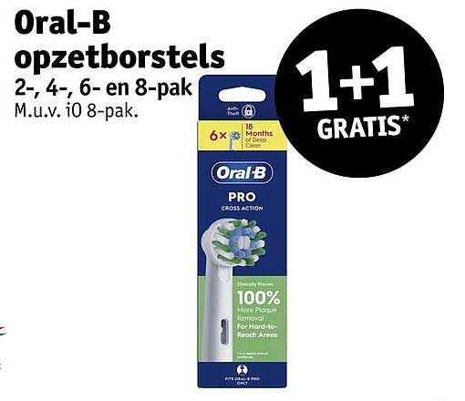 Oral-B opzetborstels 2-, 4-, 6- en 8-pak 1+1 GRATIS*