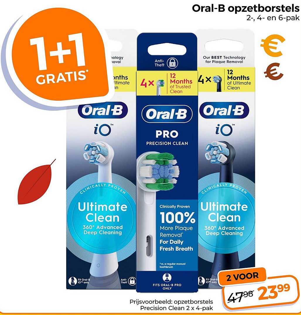 Oral-B opzetborstels 2-, 4- en 6-pak 1+1 gratis
