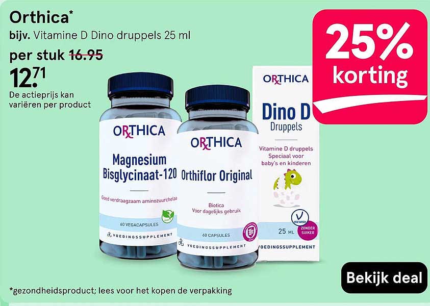 Orthica* bijv. Vitamine D Dino druppels 25 ml 25% korting