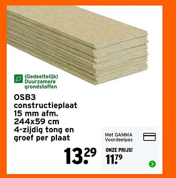 OSB3 constructieplaat 15 mm afm. 244x59 cm 4-zijdig tong en groef per plaat