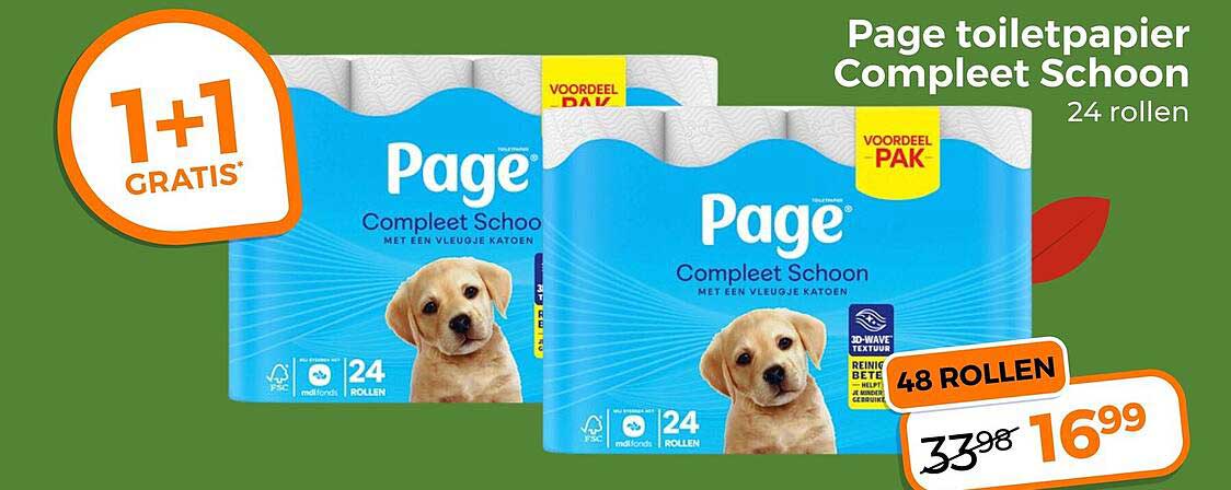 Page toiletpapier Compleet Schoon 24 rollen 1+1 GRATIS