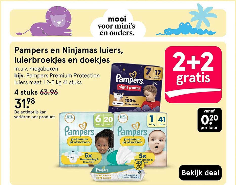 Pampers en Nijamas luiers, luierbroekjes en doekjes 2+2 gratis