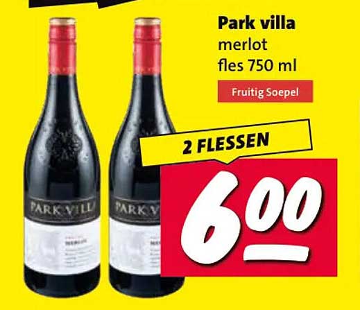 Park villa merlot fles 750 ml Fruitig Soepel 2 FLESSEN