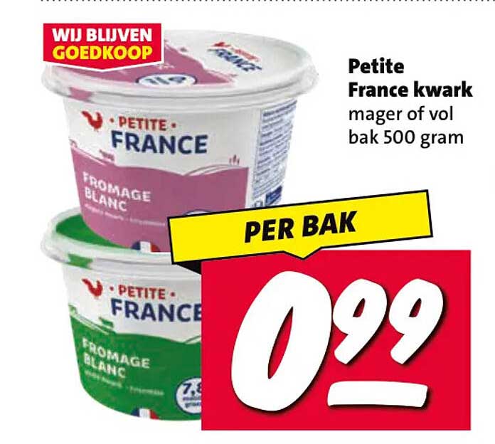 Petite France kwark mager of vol bak 500 gram PER BAK