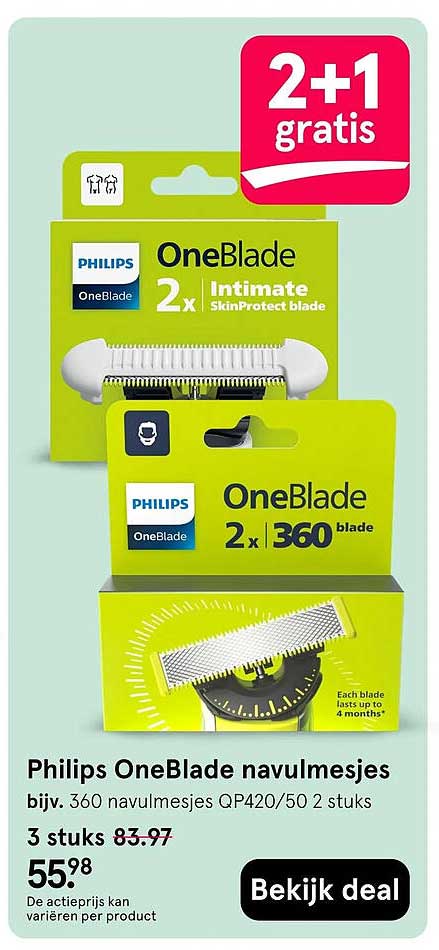 Philips OneBlade navulmesjes 2+1 gratis